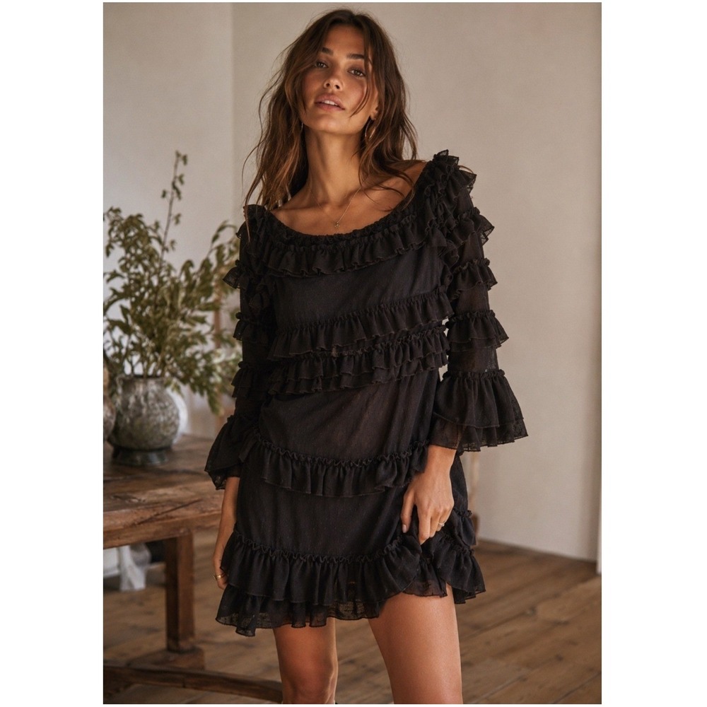 Venus Ruffle Mini Dress 2 Black Tiered Goth Whimsigoth Romantic Cocktail Festive
